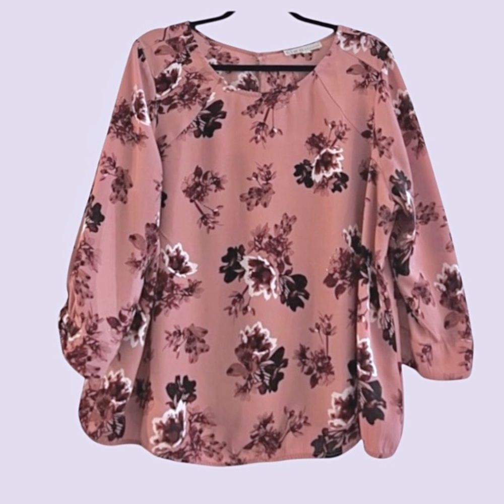 Cleo Petites Women’s Floral Blouse Size XLP Dusty Rose Floral Pattern